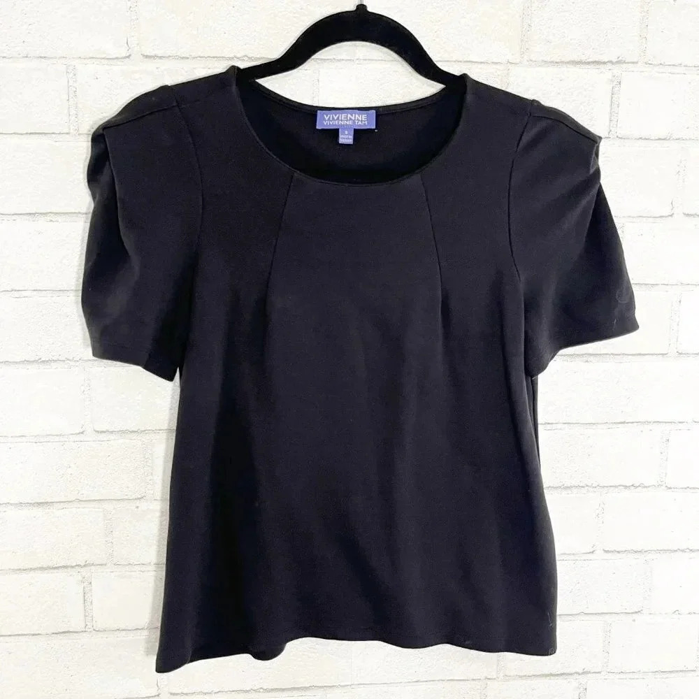 Vivienne Vivienne Tam Black Cropped Fancy Sleeve Blouse Women's Size Small